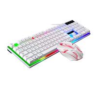 HOMSFOU Set Tastiera Wireless Retroilluminata e Mouse Cablati Design Ergonomico e Tasti Abs, Connessione USB e Anti-liquidità per Gaming e Computer