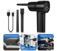 HOMSFOU Spolveratore Aria Compressa Senza Fili 60w Nero per Elettronica | Abs, Batteria Ricaricabile Integrata Interfaccia Type-c, Ugelli Staccabili, Due Velocità 30000/40000