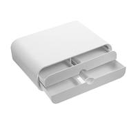 HOMSFOU Supporto per Computer e Montante per Monitor da Scrivania con Cassetto Estraibile, Riser Ergonomico Antiscivolo per Postazione di Lavoro Ufficio, Struttura Bianca Compatta