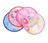 HOMSFOU Ventagli Pieghevoli Rotondi in Design Giapponese 4 Pezzi per Festa, Resistenti All'usura Struttura in Metallo e Poliestere, per Ballo e Fotografia Colore Casuale Stili multipli