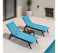 HOMSHADE Set di 2 poltrone da esterno in alluminio con schienale regolabile in 5 posizioni, tessuto textilene, due ruote, poggiatesta per piscina, spiaggia, turchese