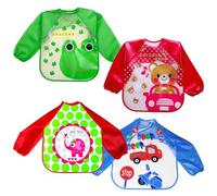 Homshsjhkis 4 Pcs Bavaglini Asilo con Elastico, Bavaglino Svezzamento Impermeabile con Maniche, Manica Lunga Grembiule Pappa, Materiale Morbido E Delicato Sulla Pelle per Dipingere, Giocare e Mangiare