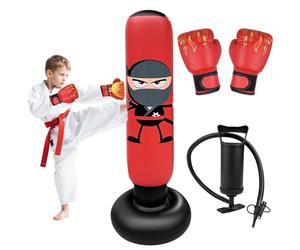 Homshsjhkis Sacco da Boxe da Terra, Stabile Pungiball Bambini con Guantoni e Pompa, Sacco Boxe Gonfiabile per Bambini, Più Grandi e Stabili, Regalo Perfetto per Praticare Karate, Taekwondo, MMA