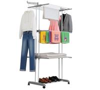 Homshsjhkis Stendibiancheria da Balcone, Stendino Verticale Pavimento con Ruote, Richiudibile Stendino Braccetti, Acciaio Inossidabile Estendibili Pieghevole, Salvaspazio, Uso Interno ed Esterno