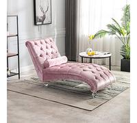 HomSof Chaise longue moderna in velluto senza braccioli, per interni, con gambe in solido acrilico, taglia unica, colore rosa