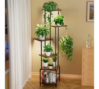 Homsorout Porta Piante da Interno con Lampada - 6 Livelli Portavasi da Interni, 139cm Portavaso da Esterno, Supporto per Piante da Balcone Piedistallo Piante per Scaffale Patio Giardino (Marrone)