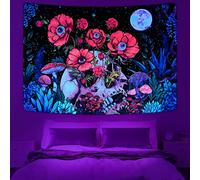 HOMSPE Blacklight Tapestry Skull Glow in the Dark funghi fiori piante scheletri da appendere alla parete per camera (59,1 x 51,2 cm)