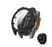 HOMTERN Custodia progettata compatibili con Garmin Fenix 8 43 mm AMOLED, custodia rigida in PC con pellicola protettiva in vetro temperato per proteggere lo schermo, antigraffio, nero e rosso
