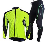 HOMTOL Inverno Giacca da Ciclismo per Uomo Set con fodera in Thermofleece Abbigliamento Ciclismo da Uomo Lunga Bike Giacca Manica da in Pile + Pantaloni Lunghi Imbottiti in 3D Gel