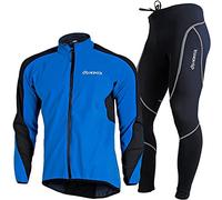HOMTOL Inverno Giacca da Ciclismo per Uomo Set con fodera in Thermofleece Abbigliamento Ciclismo da Uomo Lunga Bike Giacca Manica da in Pile + Pantaloni Lunghi Imbottiti in 3D Gel