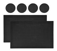 Homtone 6 Tappetini da Bar e Pub, 45x30 cm in Gomma Antiscivolo, Tappetini per Asciugare il Vetro, per Appoggiare Caffè, Whisky, Cocktail, per Cucina, Ristorante, Nero, con 4 Sottobicchiere Rotondo
