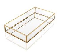 Homtone Grande Vassoio Specchio Vintage 30x20x5cm, Vassoio di Profumo Oro e Vetro, Porta Gioielli Trasparente, Organizer Decorativo per Camera da Letto Comò Bagno Trucco, Rettangolo
