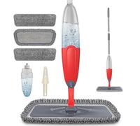 HOMTOYOU - Mocio spray in microfibra per pavimenti in legno duro e asciutto, con flacone ricaricabile da 635 ml, rotazione a 360 gradi, mocio in ciniglia con 3 ricariche riutilizzabili per piastrelle
