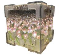 Homtrator Blossom Box, DIY Tulips Cube Mirror Lamp, Realistic DIY Tulip Night Light, Desktop Decorative Lamp, LED Night Light with Mirror, Bedside Lamps for Womens, Handmade Ornament(Pink,30 Flowers)