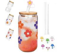 Homtrator Tazza Di Natale Che Cambia Colore, Tazza Di Vetro In Bambù Che Cambia Colore, Tazza Da Viaggio Riutilizzabile, Coperchio A Prova Di Perdite E Cannuccia In Acciaio, Per Caffè Freddo