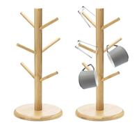 HOMURY 2 supporti per tazze, in legno di bambù, con 6 ganci, supporto per tazze, albero di salatino, accessori per tazze, scaffale per bancone da cucina
