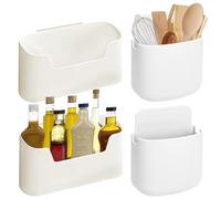 HOMURY 4 scatole portaoggetti a parete: organizer per porte da cucina, senza foratura, autoadesivo, ABS, per cucina, armadio da cucina, bagno