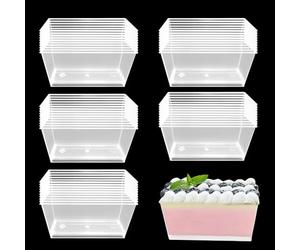 HOMURY Bicchieri in Plastica Rettangolari per Dessert - 50 Pezzi, 140 ml, Scatola Regalo Riutilizzabile per Pudding e Mousse