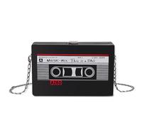 HOMURY Borsa a tracolla in stile retrò, a cassetta: per radio, borsa a tracolla a cassetta, borsa a tracolla obliqua per feste in discoteca anni '80 anni '90, Nero