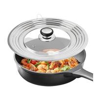 HOMURY Coperchio universale per padelle, 24 cm - 30 cm, coperchio in vetro per pentole, con bordo in acciaio inox e foro per vapore, coperchio universale, per padelle, wok, piroscafo - argento