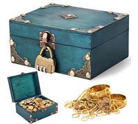 HOMURY Forziere del tesoro in legno vintage, con lucchetto a combinazione, forziere del tesoro dei pirati, scrigno del tesoro per il compleanno dei bambini, per conservare e decorare regali (15 x 12 x