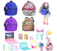 HOMURY Mini Zaini per Casa delle Bambole - 4 Piccoli Sacchetti per Scuola e 18 Pezzi Accessori in Miniatura - Mini Zaino, Libro e Modello Zaino