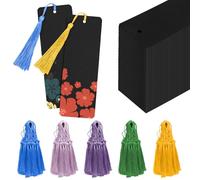 HOMURY Set di 100 Segnalibri Vuoti in Carta Kraft Con 100 Nappe Colorate, Segnalibri di Natale Con Fori per Decorare, Taccuino Fai da Te, Colore Nero