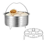 HOMURY Set di 2 inserti per vapore, in acciaio inox, diametro 20 cm, base vapore per uova, diametro 17,5 cm, cestello per vapore con manico, per pentole, pentole, pentole, pentola a pressione