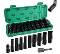 HOMURY Set di Dadi per Avvitatore a percussione da 11 Pezzi: bussole esagonali da 10-24 mm 1/2" con 2 adattatori per Prese, Set di Dadi per Avvitatore a percussione per Trapani elettrici e Pneumatici