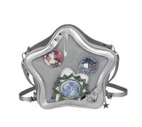 Homvik Star Ita Bag Pins zaino carino estetico spille borsa con inserto Ita display borsa a tracolla in pelle PU per donne ragazze, argento, M