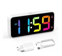 HOMVILLA Sveglia da Comodino, Sveglia Digitale con Led Numeri Grandi, 0-100% Dimmer, 90-120 dB Volume, 2 Allarmi, 12/24H, Snooze, Porta di Ricarica USB (Adapter Incluse), Blanco -Colorato