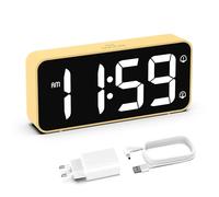 HOMVILLA Sveglia da Comodino, Sveglia Digitale con Led Numeri Grandi, 0-100% Dimmer, 90-120 dB Volume, 2 Allarme, 12/24H, Snooze, Porta di Ricarica USB (Adapter Incluse), Giallo