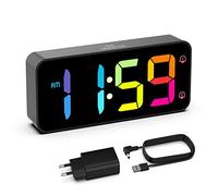 HOMVILLA Sveglia da Comodino, Sveglia Digitale con Led Numeri Grandi, 0-100% Dimmer, 90-120 dB Volume, 2 Allarmi, 12/24H, Snooze, Porta di Ricarica USB (Adapter Incluse), Nero-Colorato