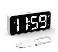 HOMVILLA Sveglia da Comodino, Sveglia Digitale con Led Numeri Grandi, 0-100% Dimmer, 90-120 dB Volume, 2 Allarme, 12/24H, Snooze, Porta di Ricarica USB (Adapter Incluse), Bianco