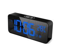 HOMVILLA Sveglia Digitale con Display a LED di Dimensioni, Sveglia a Specchio Portatile con Doppio Allarme Snooze Time 4 Livelli d i Luminosità Regolabile Dimmer 10 Music Porta di Ricarica