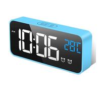 HOMVILLA Sveglia Digitale con Display a LED di Dimensioni, Sveglia a Specchio Portatile con Doppio Allarme Snooze Time 4 Livelli d i Luminosità Regolabile Dimmer 10 Music Porta di Ricarica USB (blu)