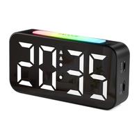 HOMVILLA Sveglia Digitale da Comodino con Ampio Schermo LED, Luce Notturna a 9 Colori, 2 Allarmi, Snooze, Luminosità e Volume Regolabili, Orologio Alimentato a Corrente con Adattatore e Cavo