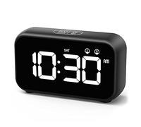 HOMVILLA Sveglia Digitale, Sveglia da Comodino LED con 40 suonerie opzionali,Orologio a Specchio con Doppio Allarme, Funzione di Snooze,4 Livelli di luminosità, Sistema 12/24 Ore (Nero)