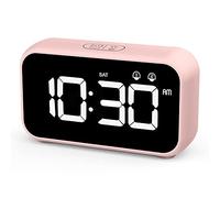 HOMVILLA Sveglia Digitale, Sveglia da Comodino LED con 40 suonerie opzionali, Orologio a Specchio con Doppio Allarme, Funzione di Snooze, 4 Livelli di luminosità, Sistema 12/24 Ore (Rosa)