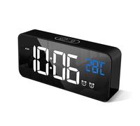 HOMVILLA Sveglia Digitale, Sveglie con Display a LED di Dimensioni, Sveglia a Specchio Portatile con Doppio Allarme, Sveglia Intelligente, Snooze 4 Livelli di Luminosità Regolabile Comodino 10 Music