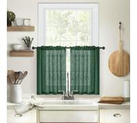 Homxi 2 Pezzi Tende Corte Cucina,2 x 63.5W x 93.5H CM,Tenda Corta a Vetro Verde Scuro Tinta Unita Tenda a Tasca