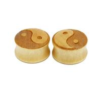 Homxi 2PCS 16mm Set Dilatatori Tunnel,5/8 inch Dilatatori Legno Modello Yin Yang Dilatatori Lobo Set Marrone