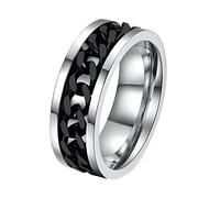 Homxi Acciaio Inossidabile Anello Uomo,Catena Ad Anello Girevole 8MM Anelli Argento Nero da Uomo Anello Uomo Misura 35(75mm)