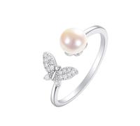 Homxi Anelli Argento 925 Donna Regolabili, Farfalla e Perla con Zirconia Cubica, Anello Argento da Donna