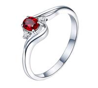 Homxi Anelli Fedi Nuziali Donna 14Kt Oro Bianco, 4 Griffe Ovale con Rubino da 0,36ct e Diamante, Anello Fedina Donna Rosso Argento, Taglia 7(47mm)