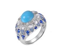 Homxi Anelli Fedi Nuziali Donna d'Oro Bianco 18 K, Foglia e Ovale con Turchese Sintetico da 3,25 ct e Zaffiro Sintetico Moissanite, Donna Anelli Fedi Nuziali in Blu Argento, Misura 17(57mm)