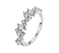 Homxi Anelli Fedi Nuziali Donna d'Oro Bianco 9 K, Rettangolo e Pera con Moissanite, Anelli Donna Matrimonio Argento Taglia 17(57mm)