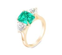 Homxi Anelli Fedi Nuziali Donna d'Oro Giallo 9 K, 4 Griffe Rettangolo e Triangolo con Moissanite da 2ct, Anello Fedina Donna di Verde Oro, Taglia 8(48mm)