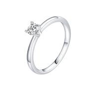 Homxi Anelli Fedi Nuziali Donna Oro Bianco 9 Kt, 4x4mm Solitario Rotondo con Moissanite, Donna Anello Fedina di Argento Misura 16(56mm)