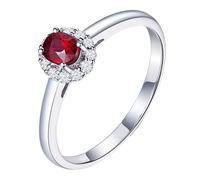 Homxi Anelli Fedi Nuziali d'Oro Bianco 18 K Donna, Fiore e 4 Griffe Ovale con Rubino da 0,36ct e Diamante, Anelli Donna Fidanzamento Rosso Argento, Misura 23(63mm)